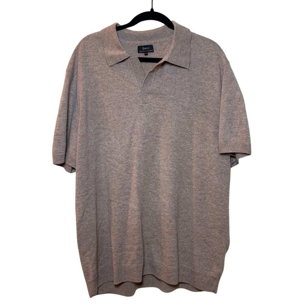 Quince Oatmeal 100% Mongolian Cashmere Johnny Collar Polo Sweater sz XXL
